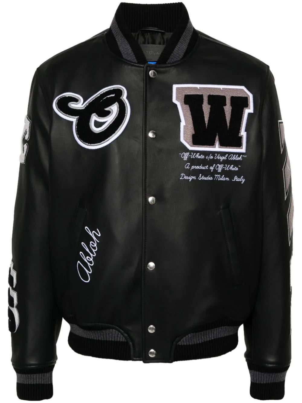Off-White logo-appliqué leather bomber jacket