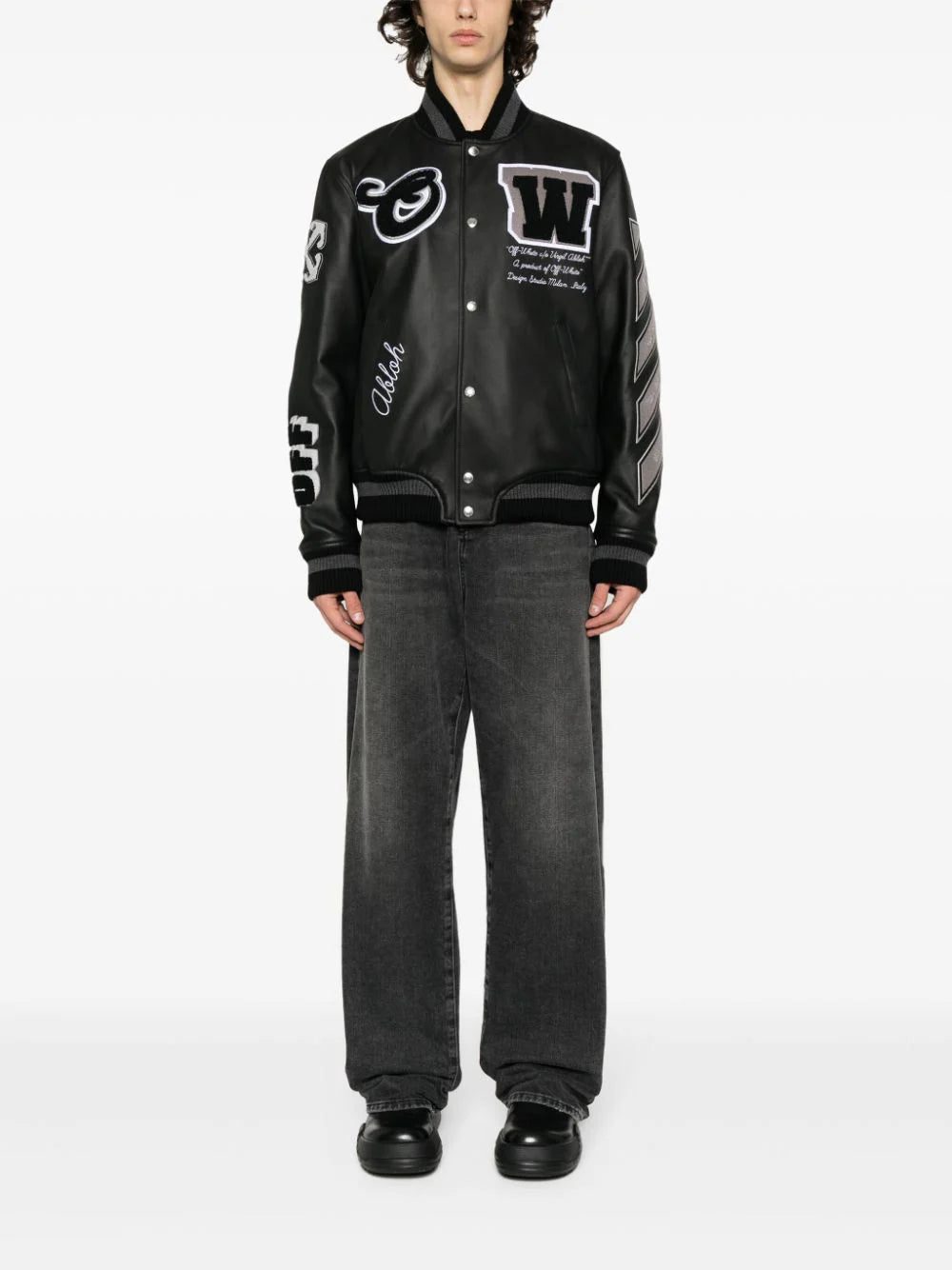 Off-White logo-appliqué leather bomber jacket - Image 2