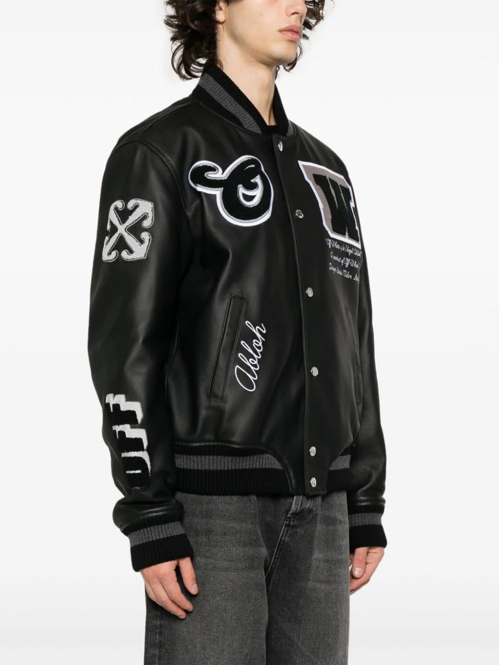 Off-White logo-appliqué leather bomber jacket - Image 3