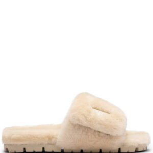 Prada triangle-logo shearling slides