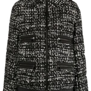 Moncler Orange panelled tweed puffer jacket