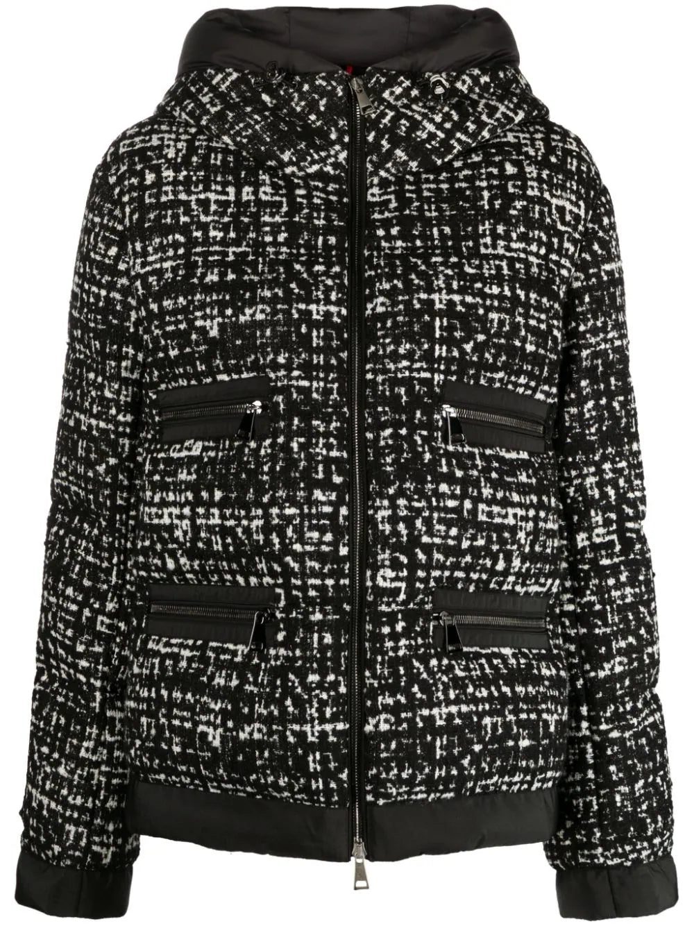 Moncler Orange panelled tweed puffer jacket