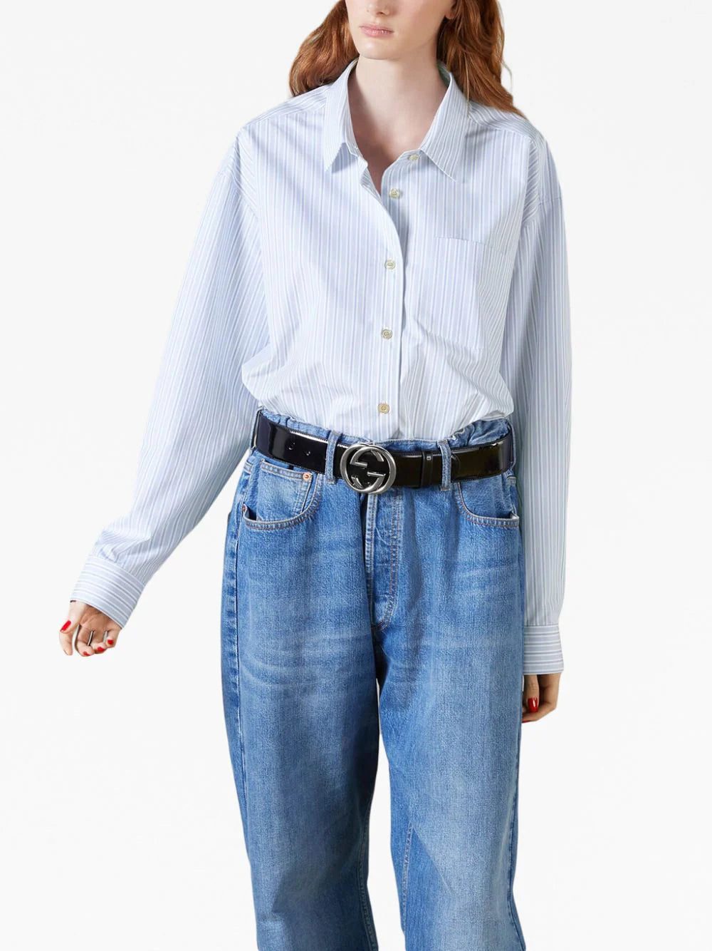 Gucci logo-embroidered striped cotton shirt - Image 3