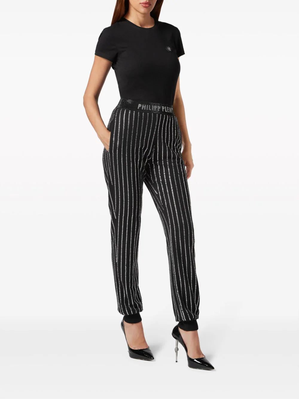Philipp Plein logo-print strap crystal-embellished track pants - Image 2