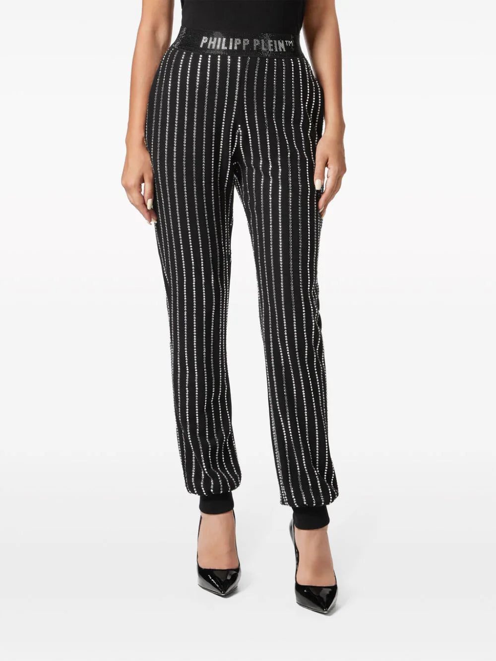 Philipp Plein logo-print strap crystal-embellished track pants - Image 3