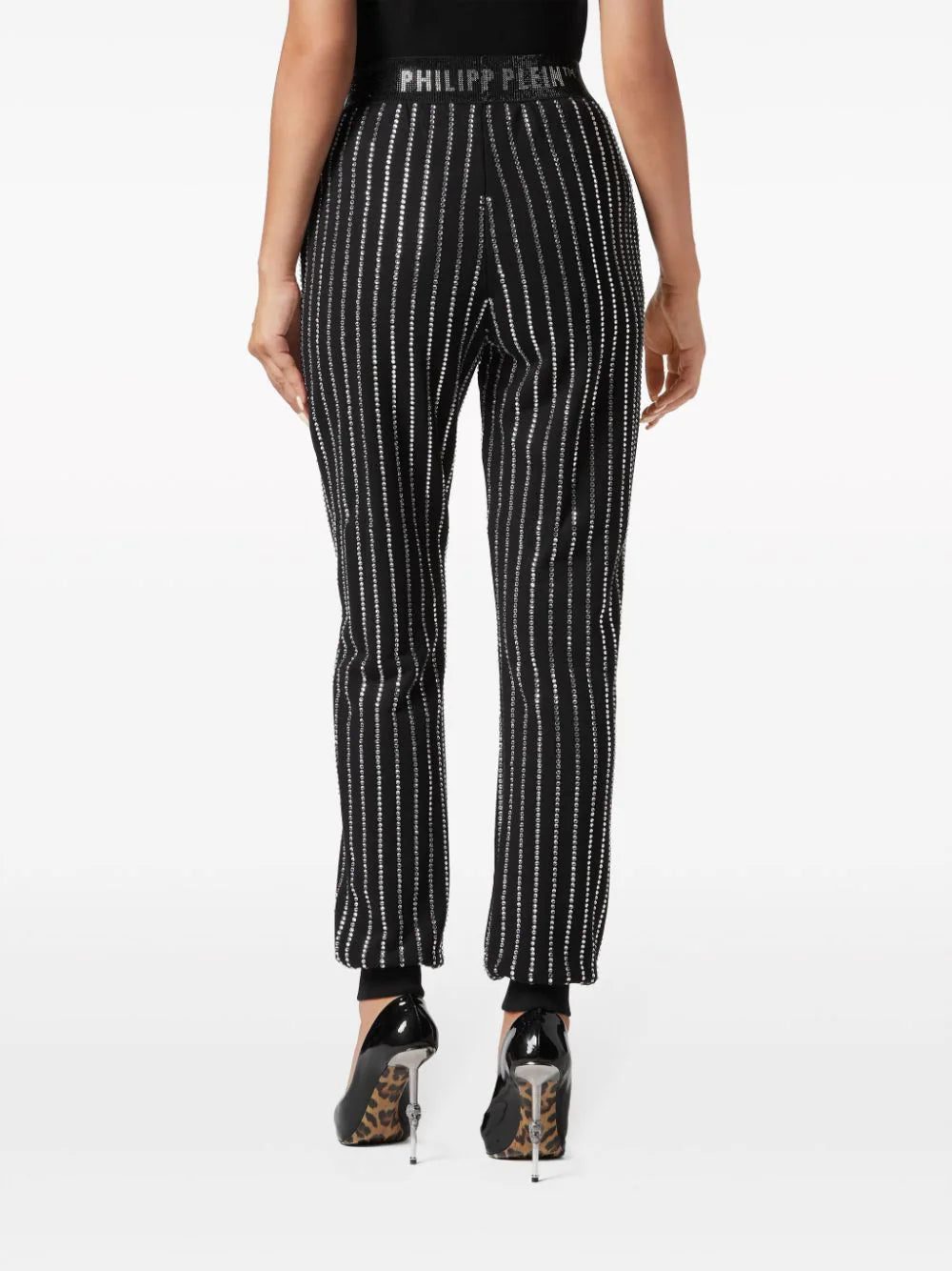 Philipp Plein logo-print strap crystal-embellished track pants - Image 4