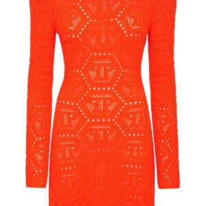 Philipp Plein monogram-intarsia shoulder-pads minidress