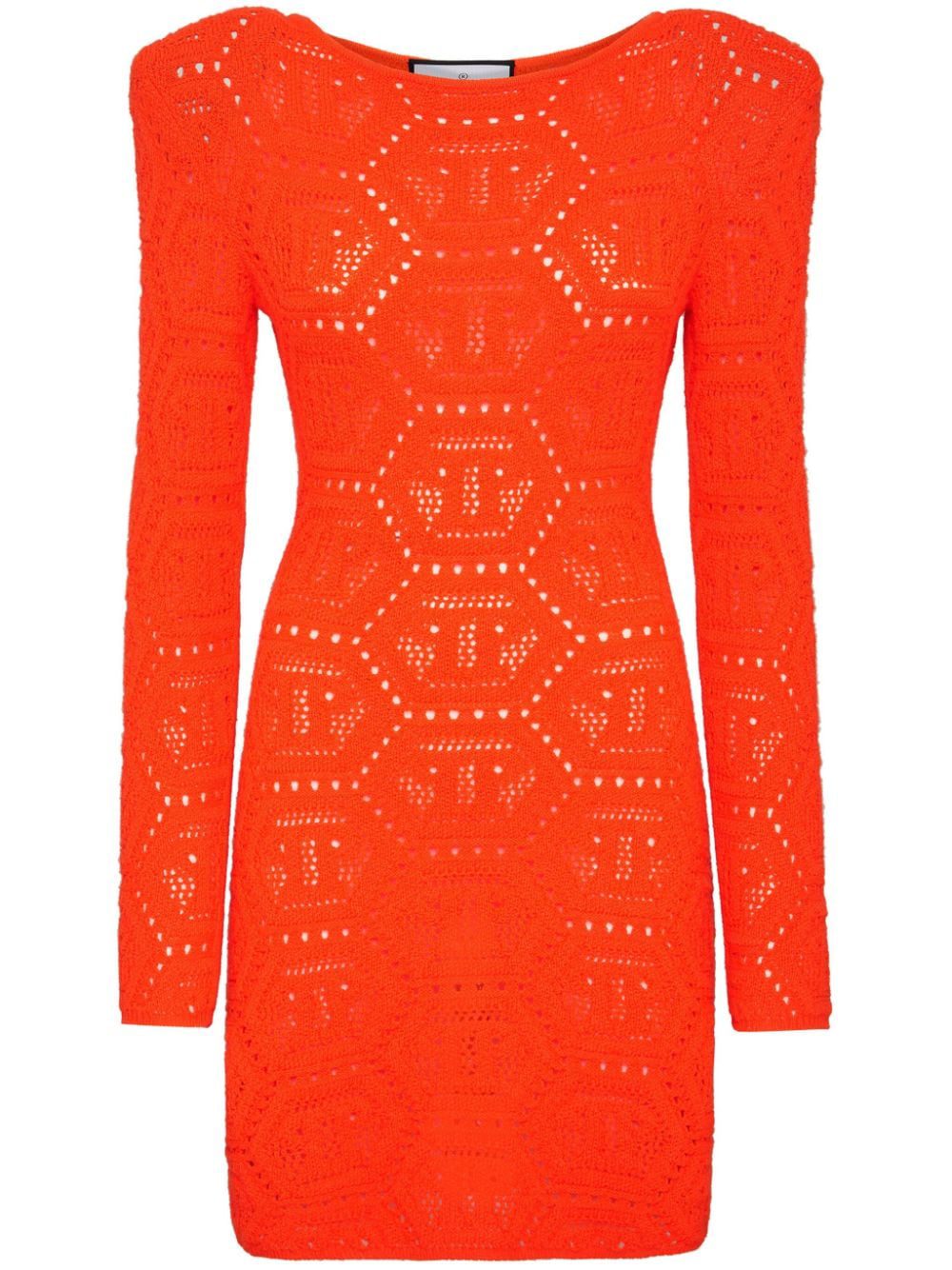 Philipp Plein monogram-intarsia shoulder-pads minidress