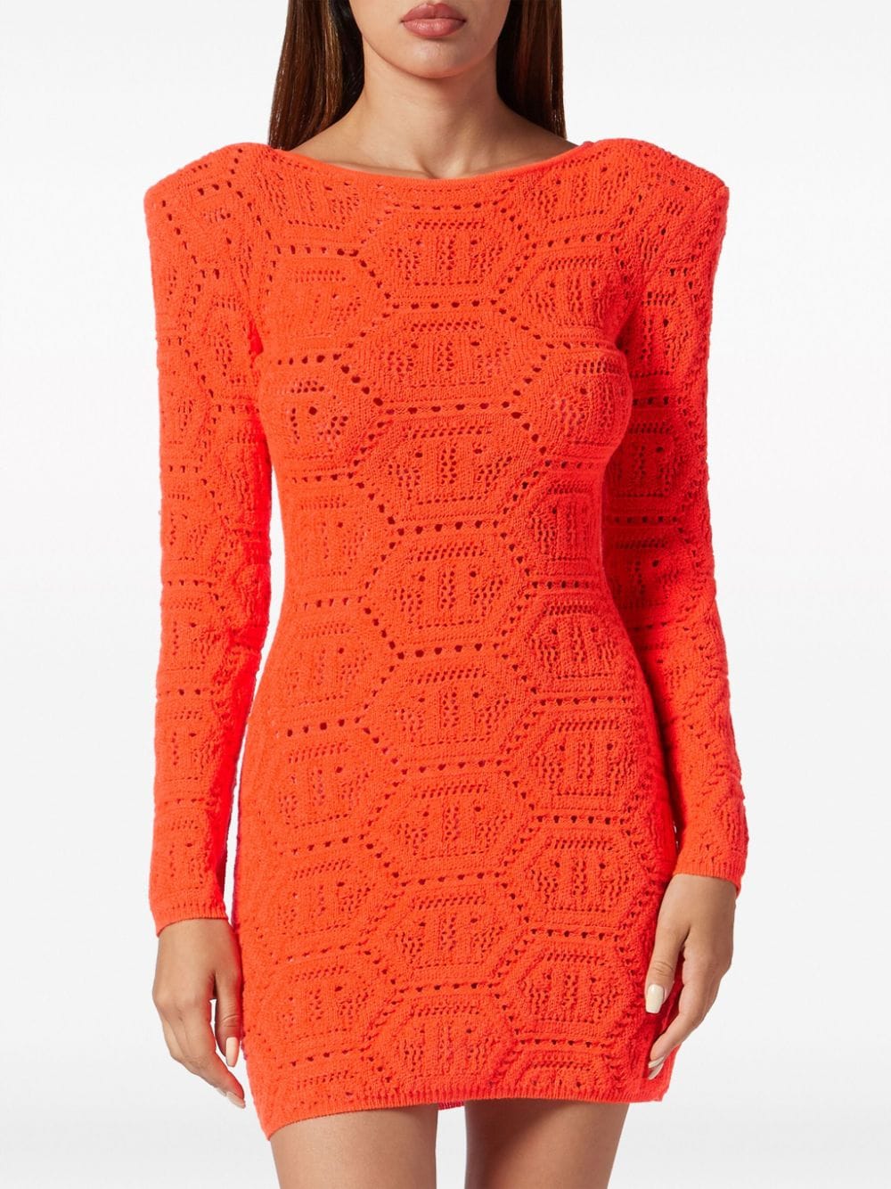 Philipp Plein monogram-intarsia shoulder-pads minidress - Image 3