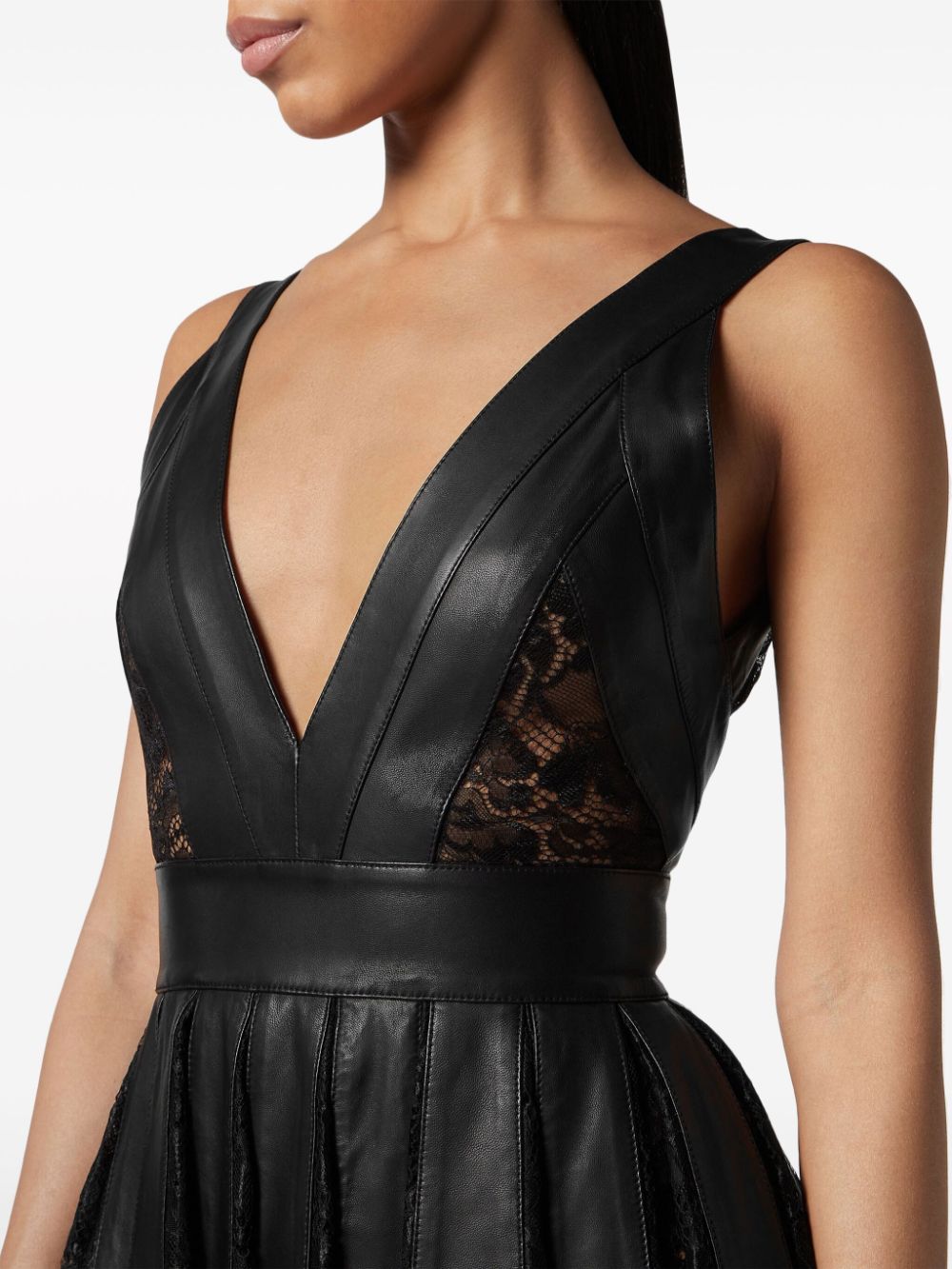 Philipp Plein sheer-panel leather minidress - Image 4