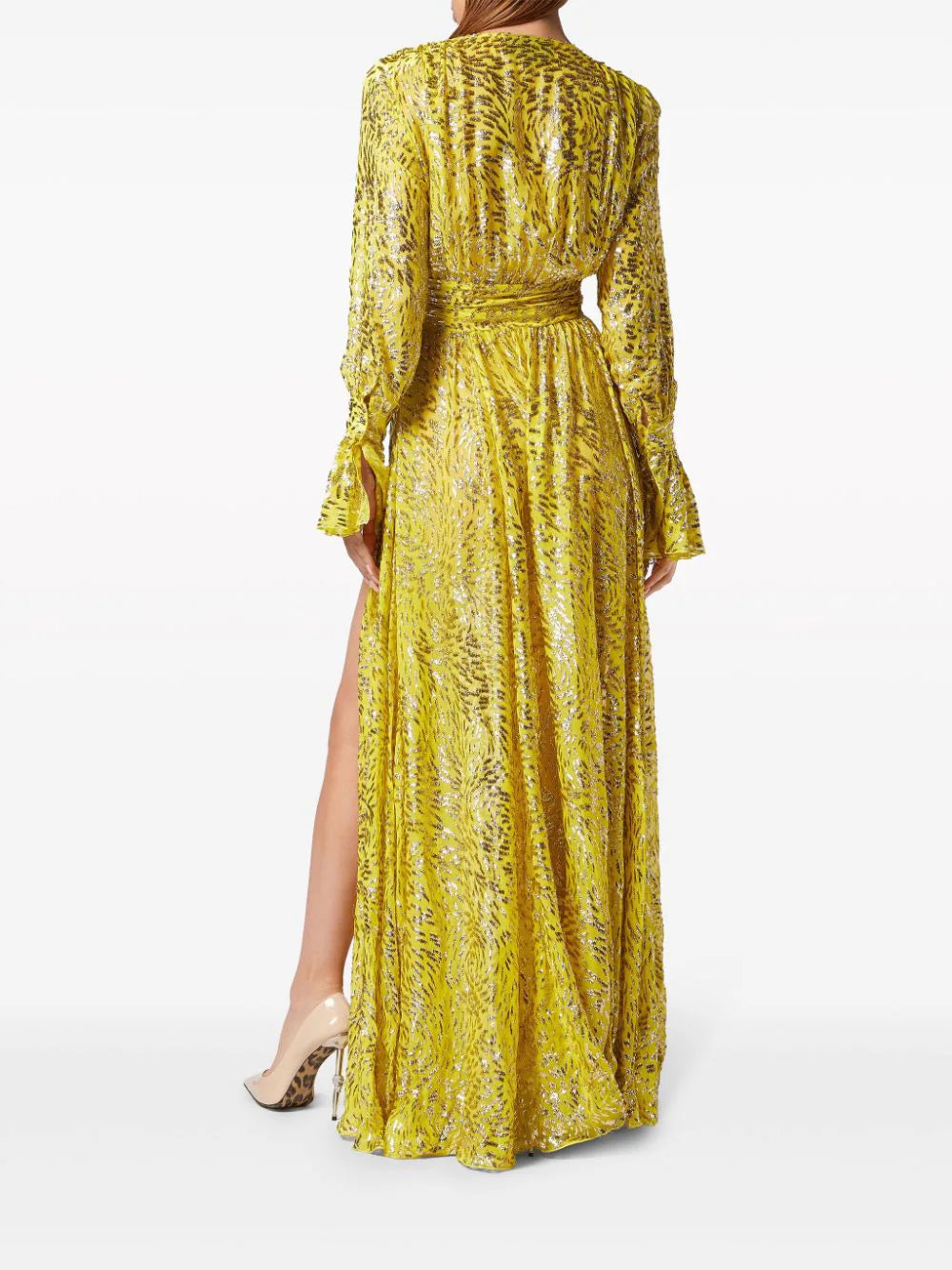 Philipp Plein metallic-threading front-slit maxi dress - Image 4