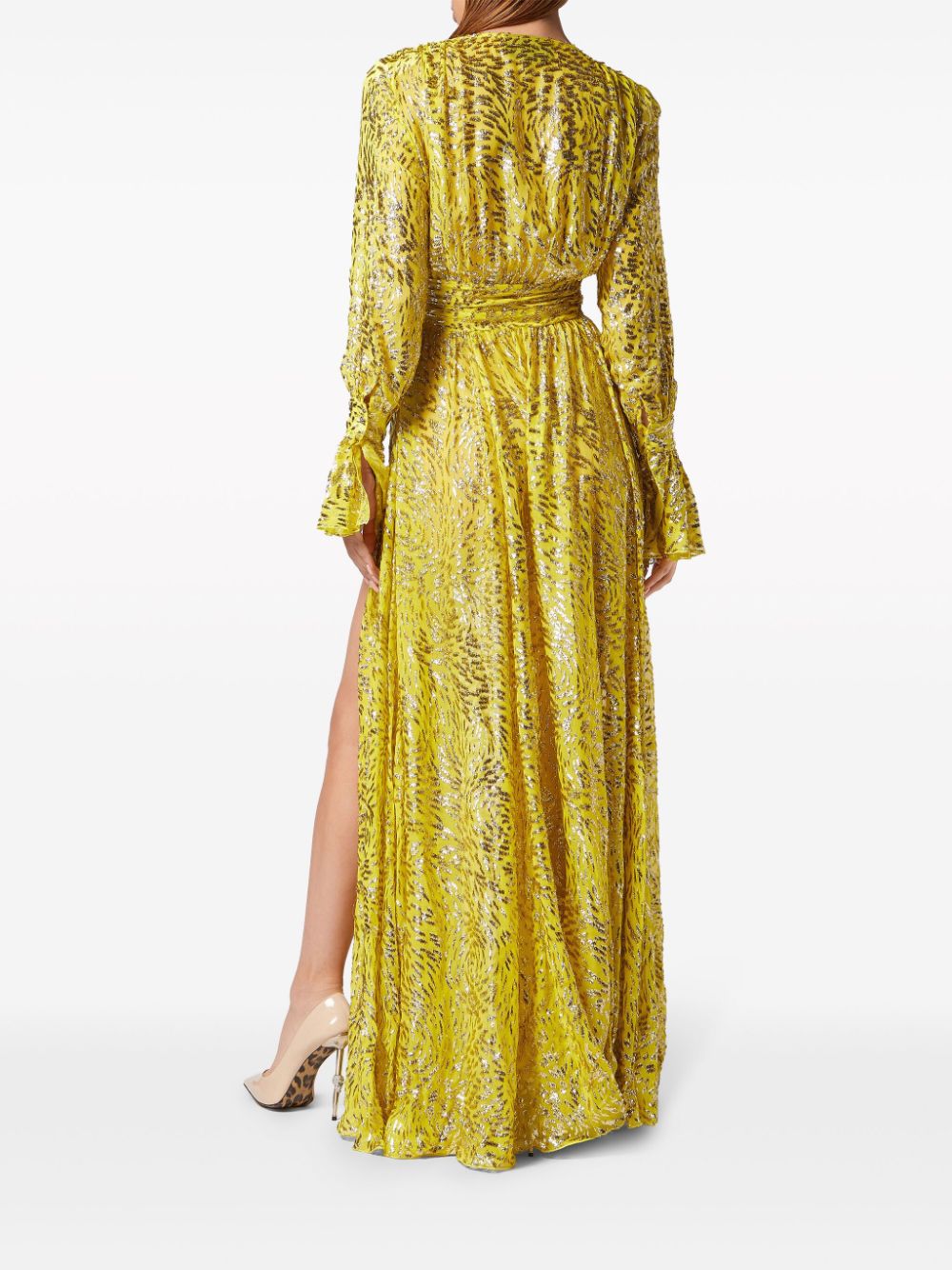 Philipp Plein metallic-threading front-slit maxi dress - Image 4