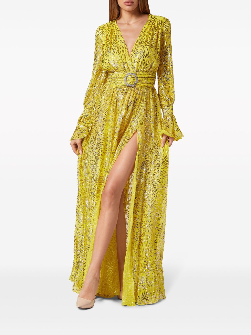 Philipp Plein metallic-threading front-slit maxi dress - Image 3
