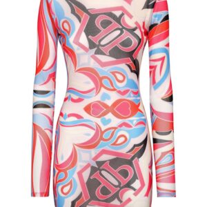 Philipp Plein LS Colorful Circus mock-neck minidress
