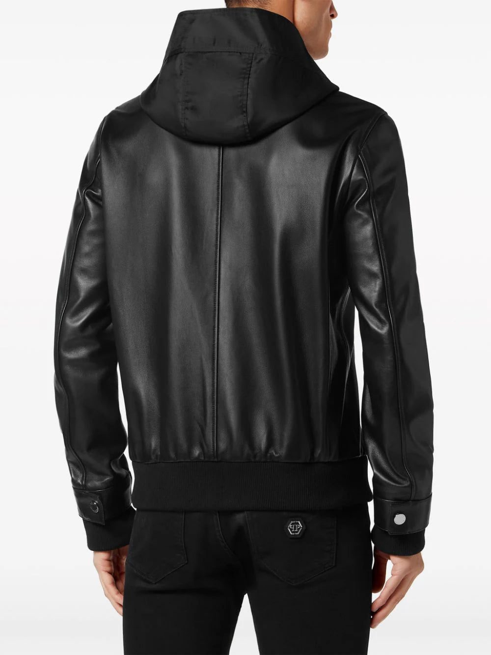 Philipp Plein leather and satin hooded bomber jacket - Image 3