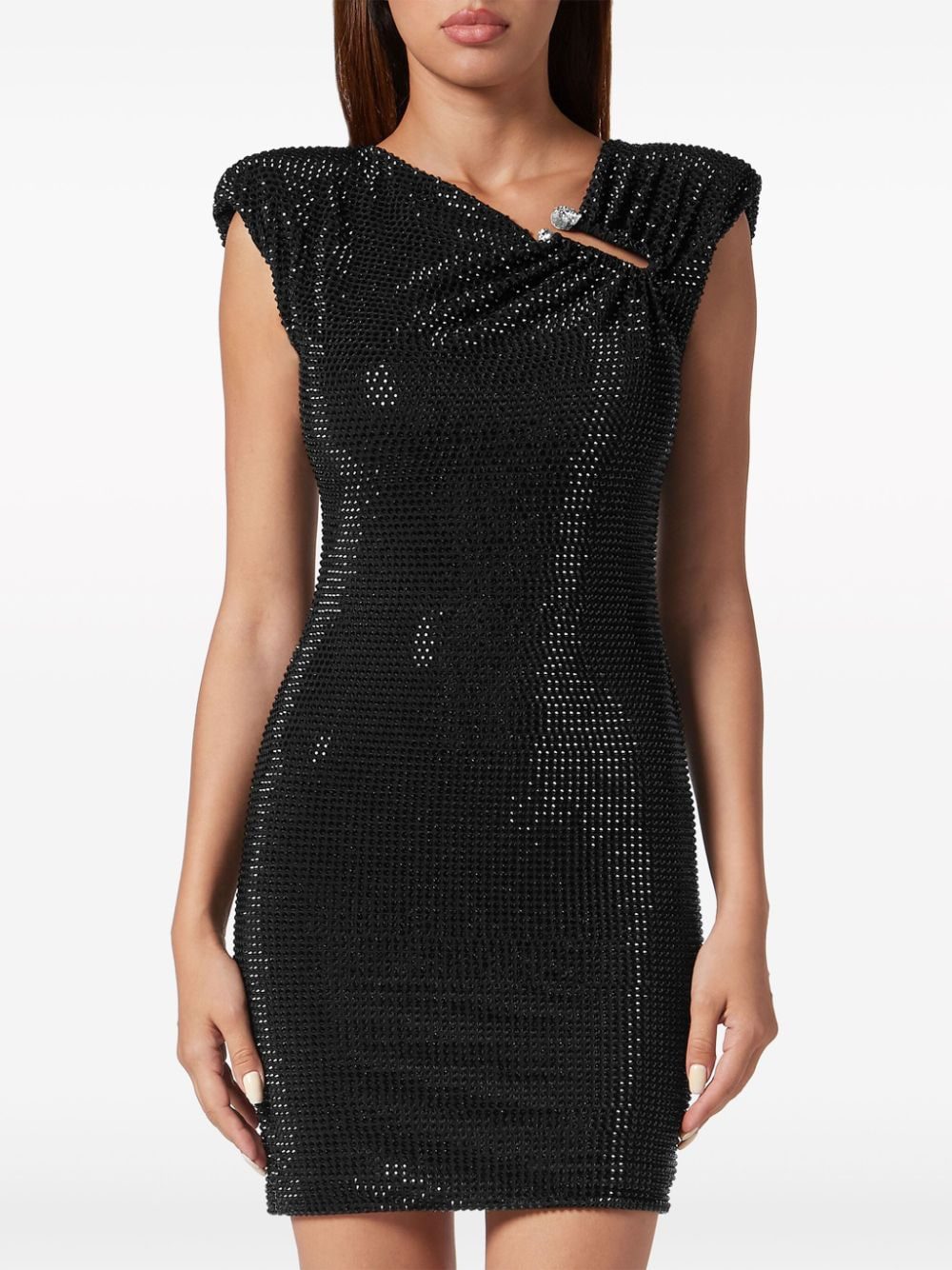 Philipp Plein crystal-embellished padded-shoulders minidress - Image 3