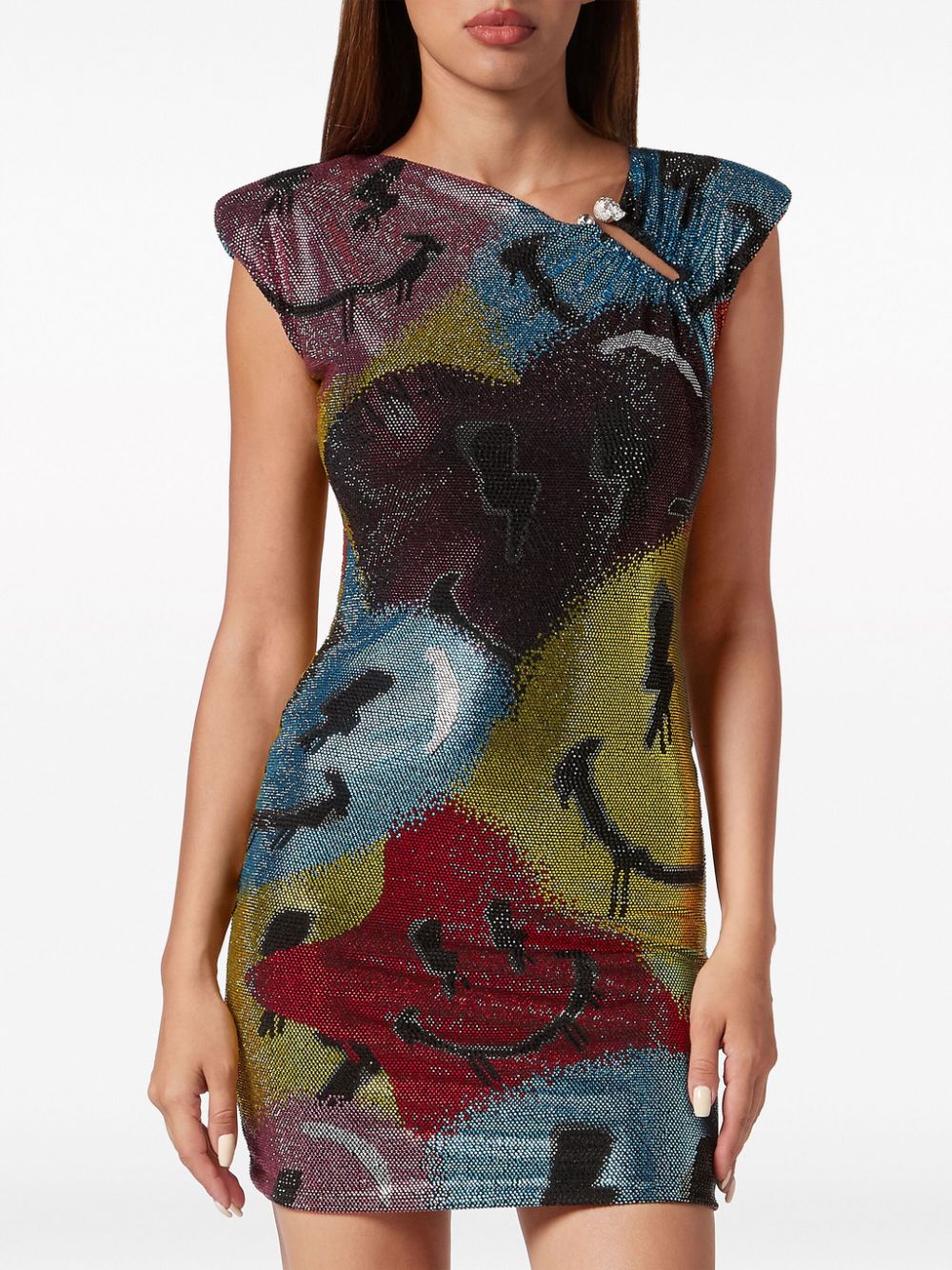Philipp Plein Crystal Smile padded-shoulder mini dress - Image 3