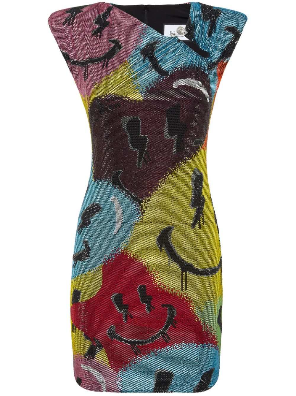 Philipp Plein Crystal Smile padded-shoulder mini dress