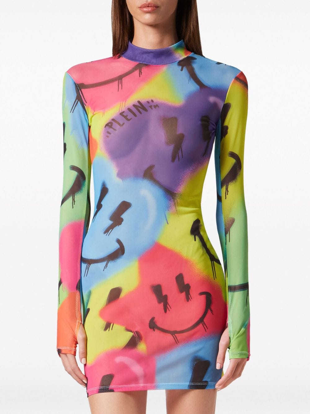 Philipp Plein LS Smile logo-print minidress - Image 4