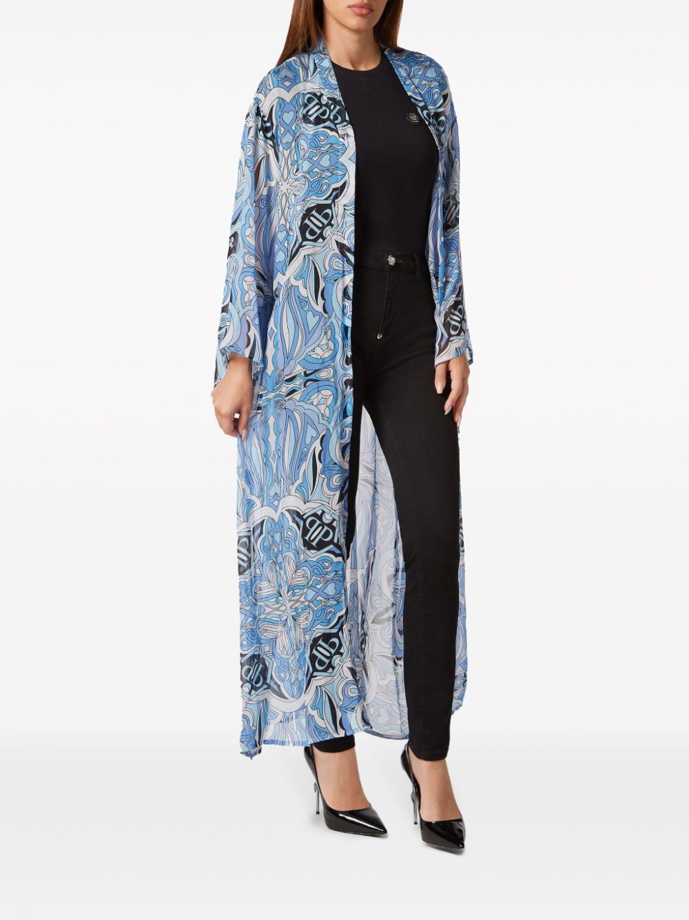 Philipp Plein graphic-print silk kaftan dress - Image 4