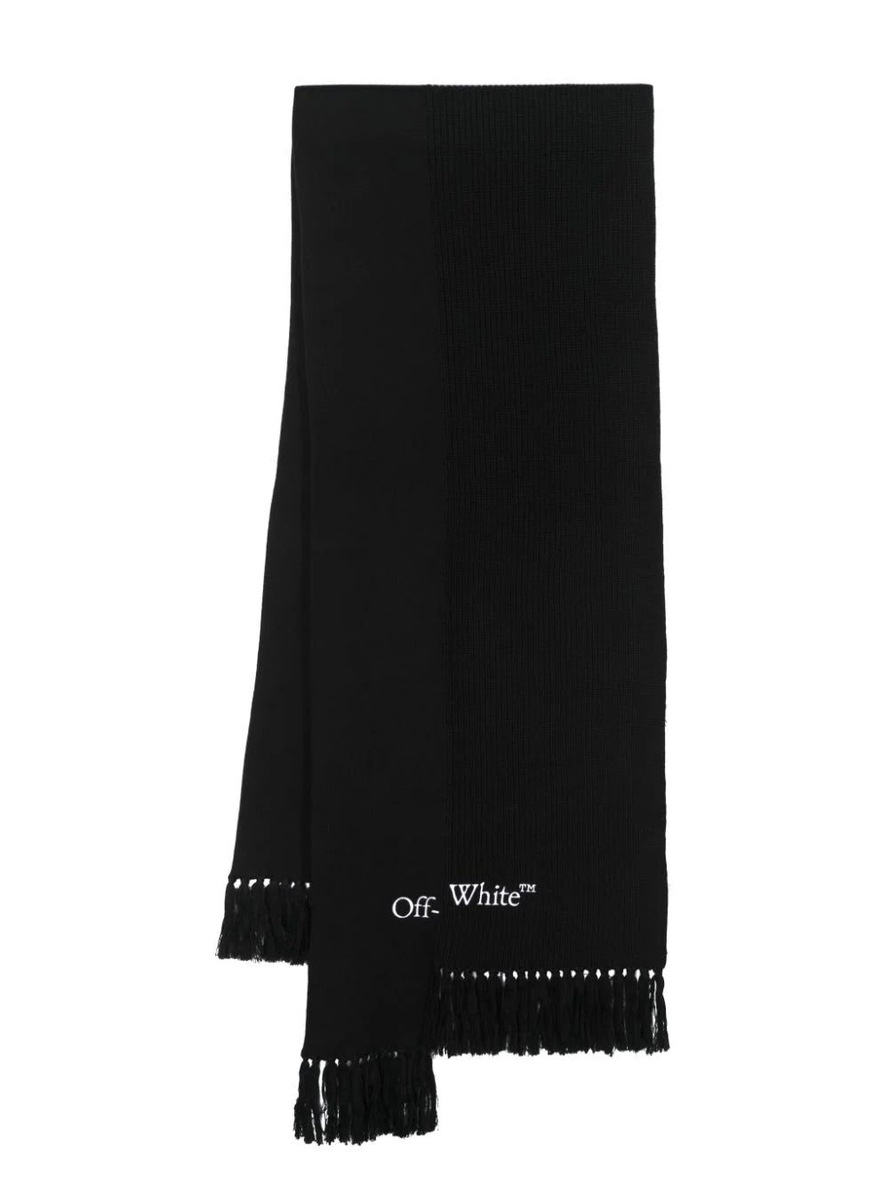 Off-White logo-embroidered cotton-cashmere scarf