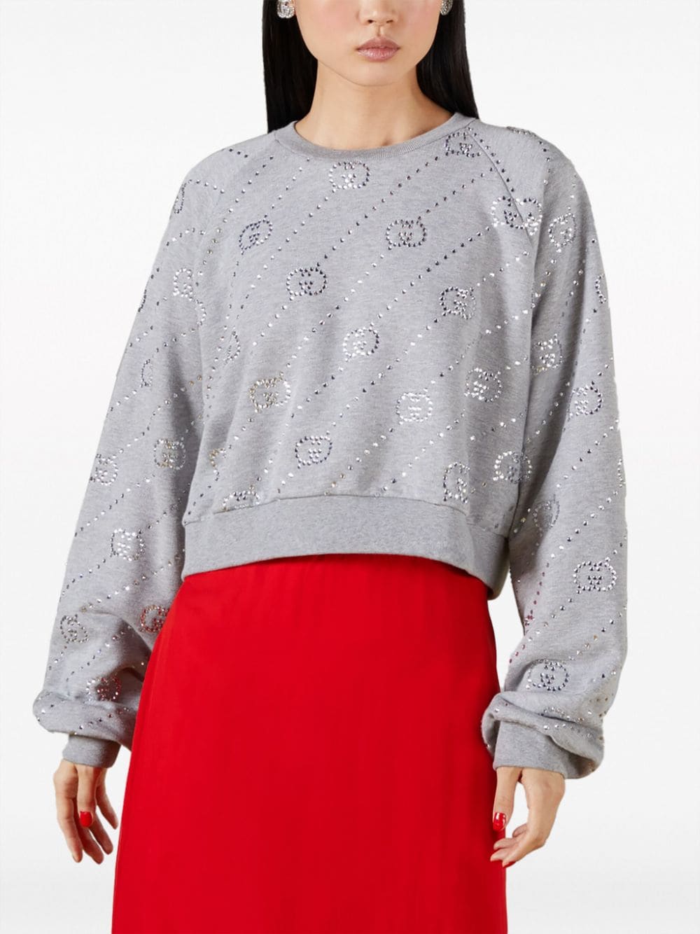 Gucci crystal-embellished Interlocking G-logo felted sweatshirt - Image 3