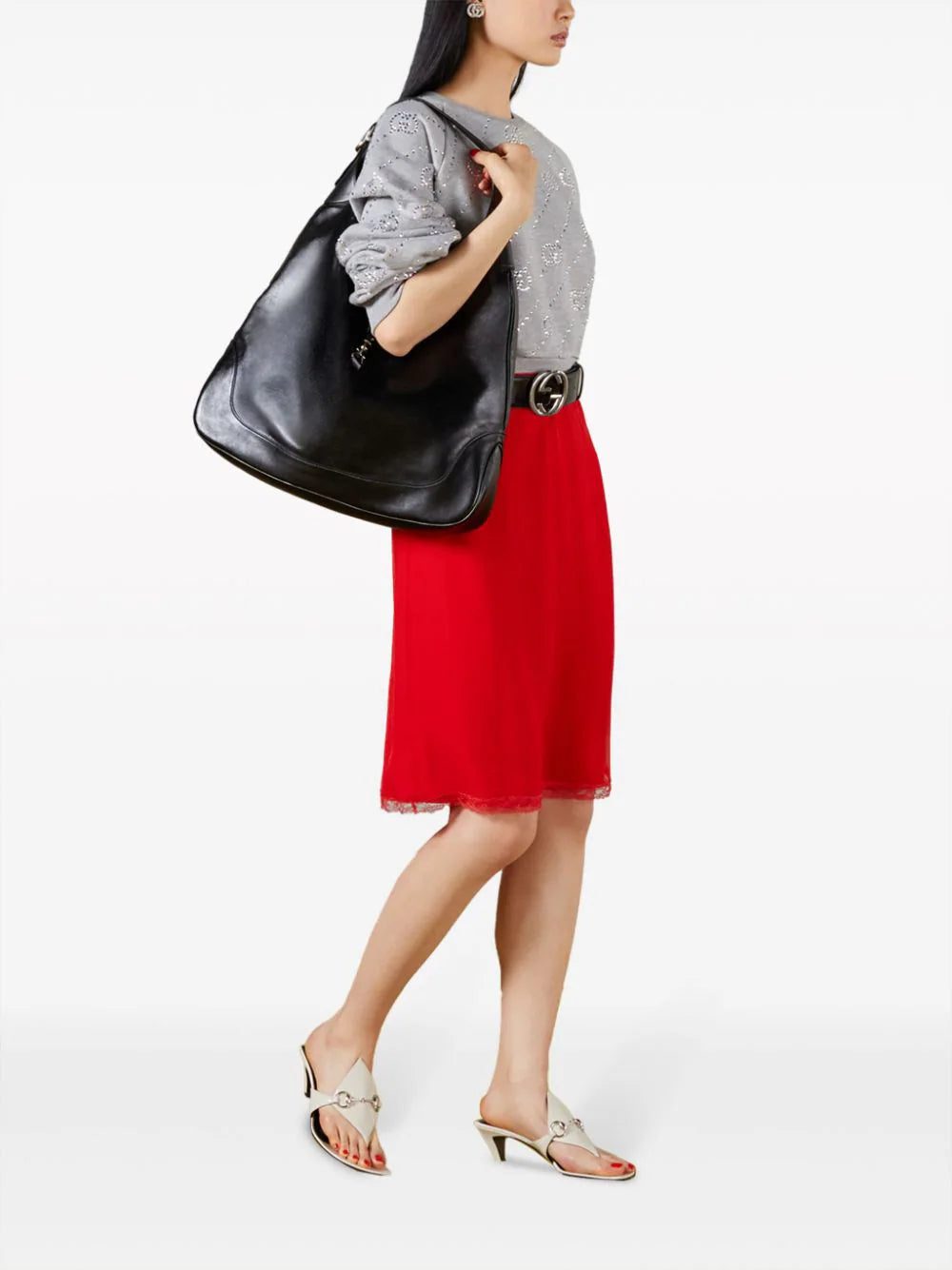 Gucci crystal-embellished Interlocking G-logo felted sweatshirt - Image 2