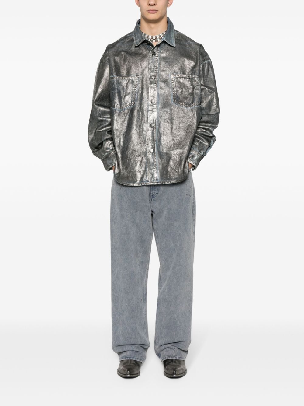 Acne Studios metallic-effect denim shirt - Image 2