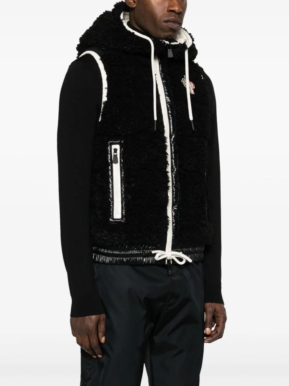 Moncler Grenoble logo-patch hooded shearling gilet - Image 3