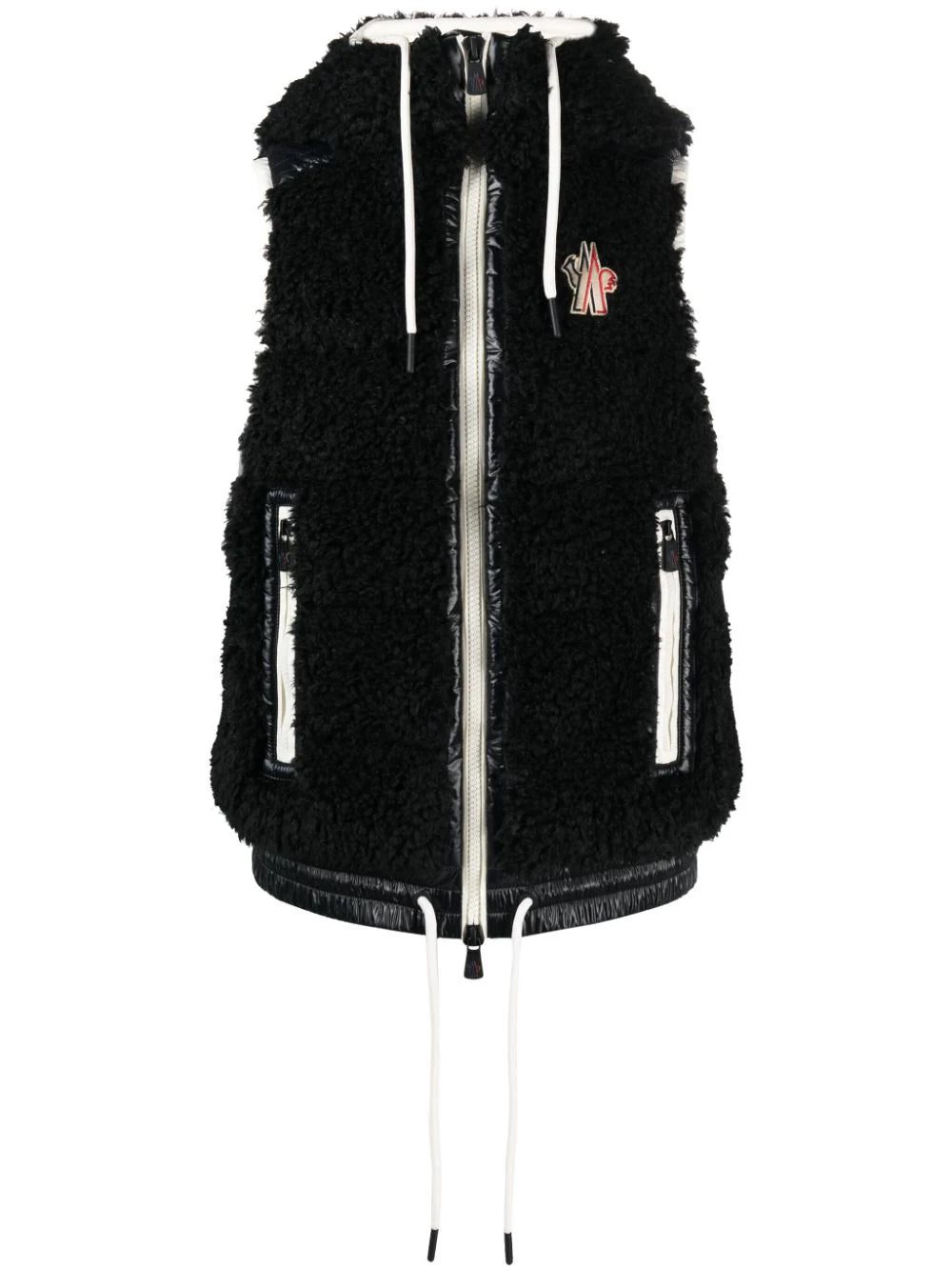 Moncler Grenoble logo-patch hooded shearling gilet