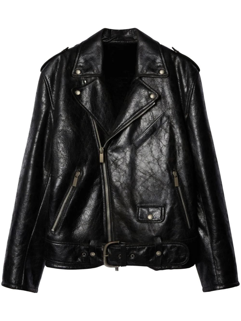 Off-White crinkled leather biker jacket