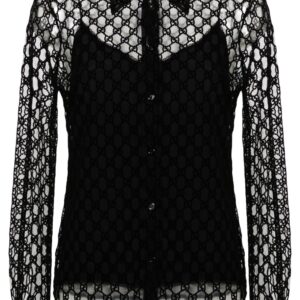 Gucci GG-flocked tulle shirt