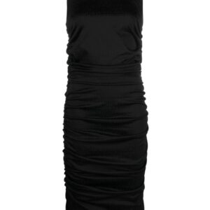 Moschino logo-jacquard ruched midi dress