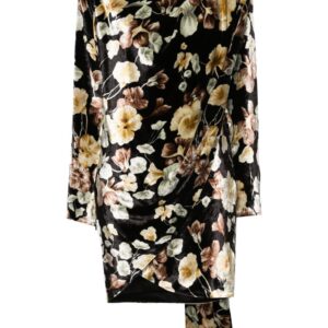 Saint Laurent floral-print velvet wrap dress