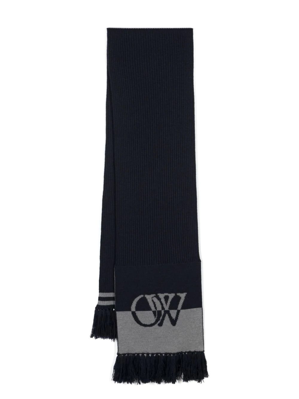 Off-White logo-intarsia virgin wool scarf