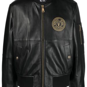 Versace Jeans Couture V-Emblem leather bomber jacket