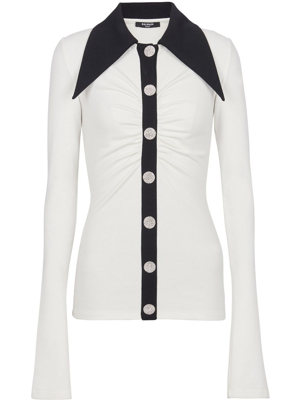 Balmain rhinestone-button long-sleeve shirt
