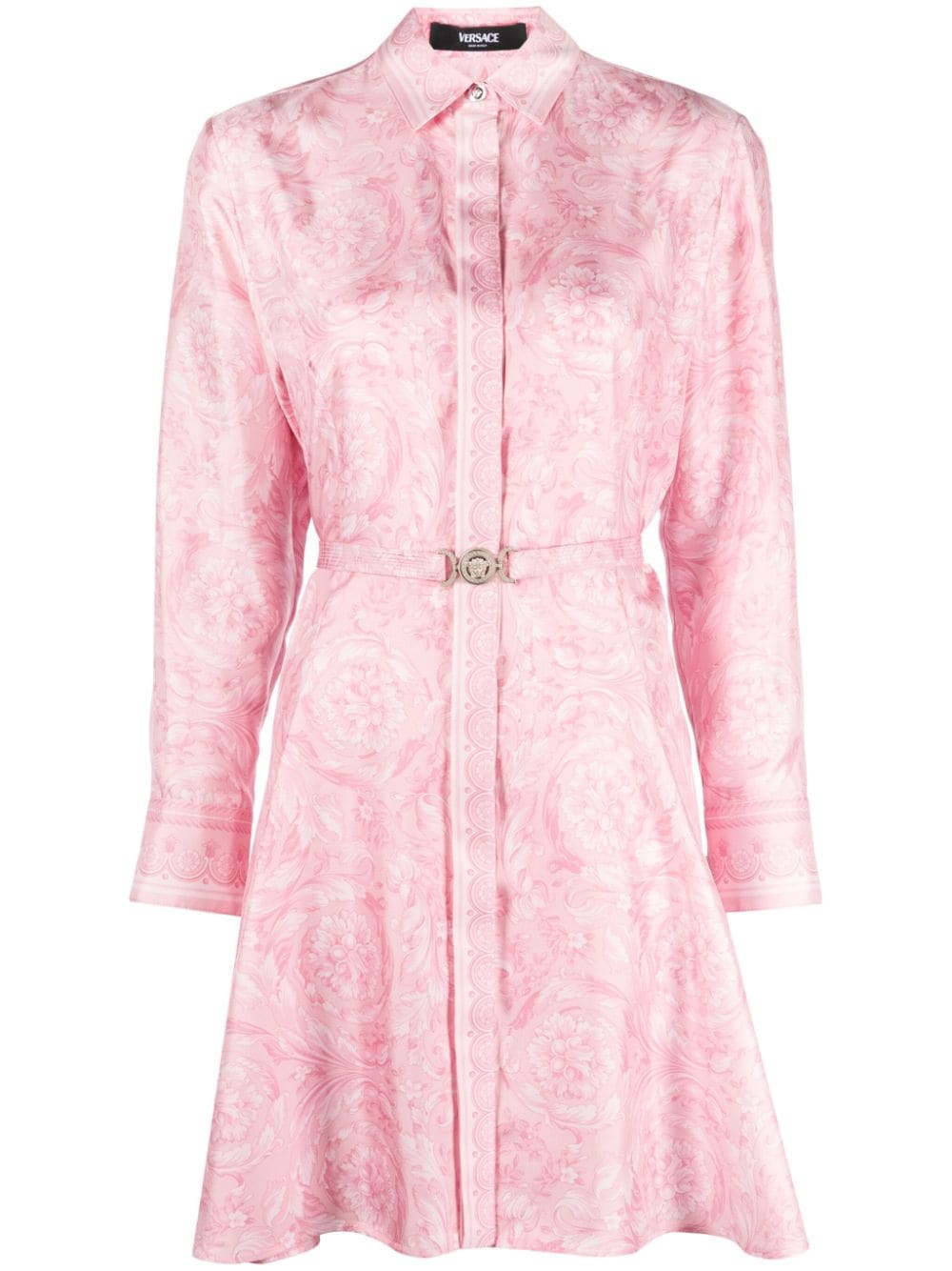 Versace Barocco-print belted silk shirtdress
