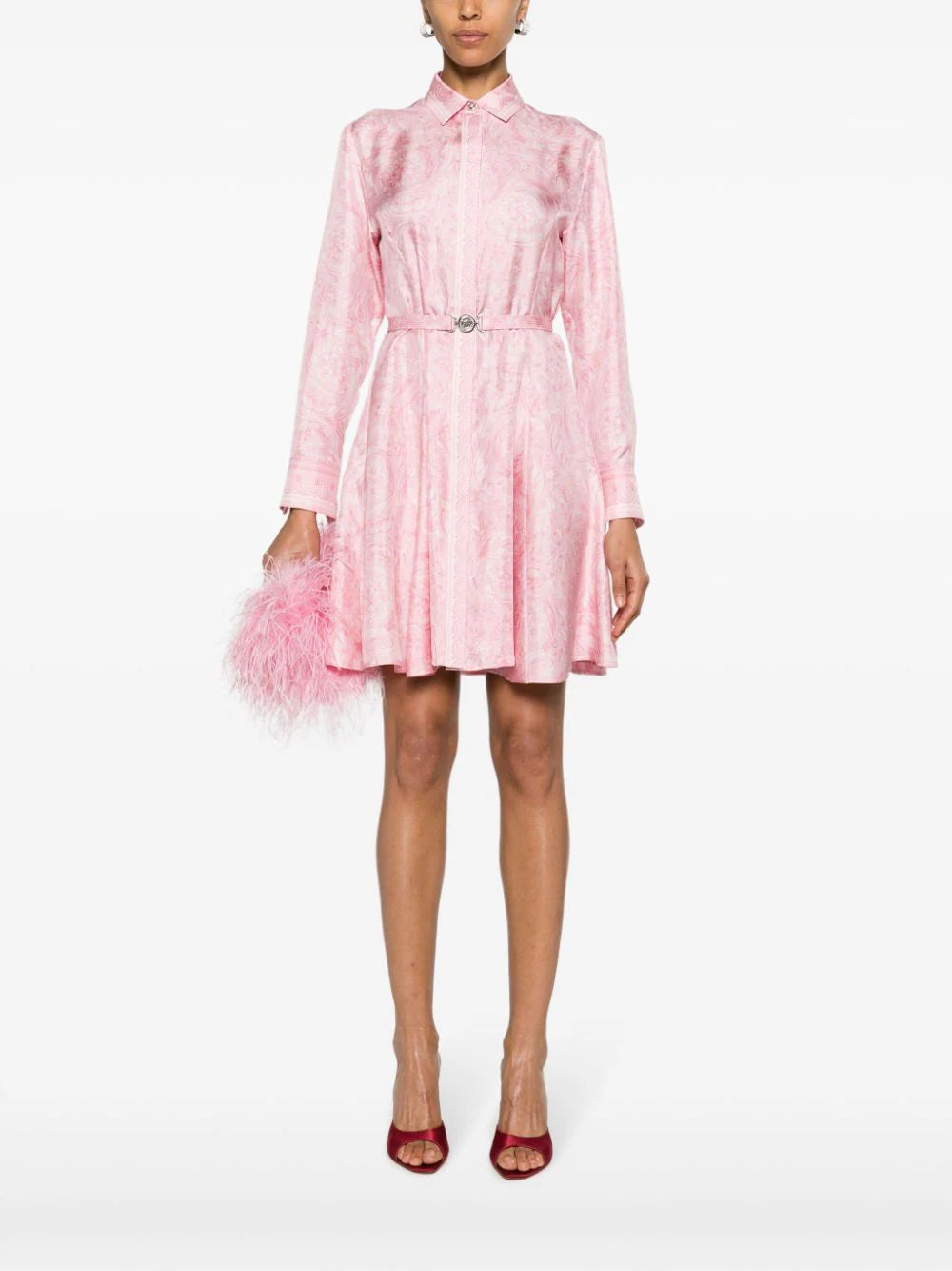Versace Barocco-print belted silk shirtdress - Image 2