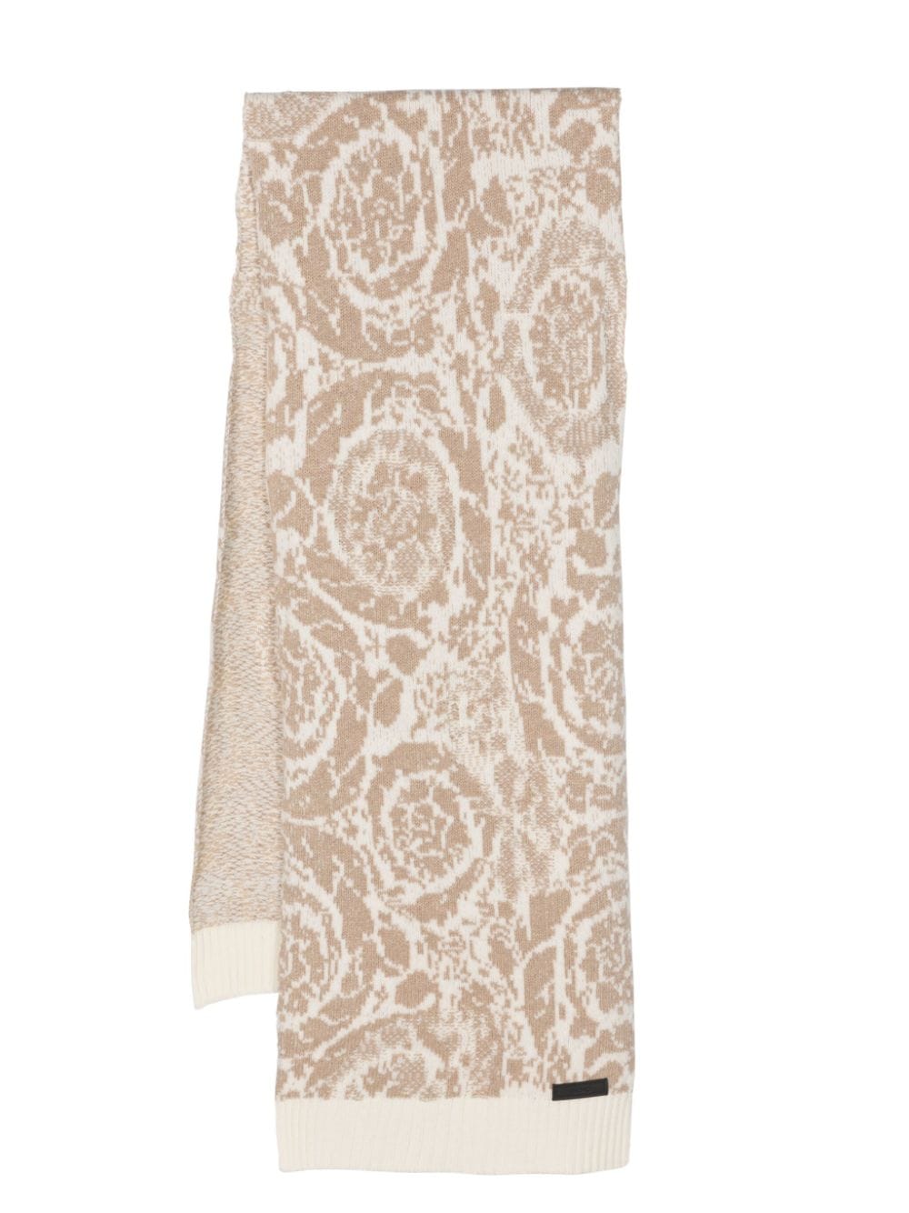 Versace patterned intarsia-knit wool scarf