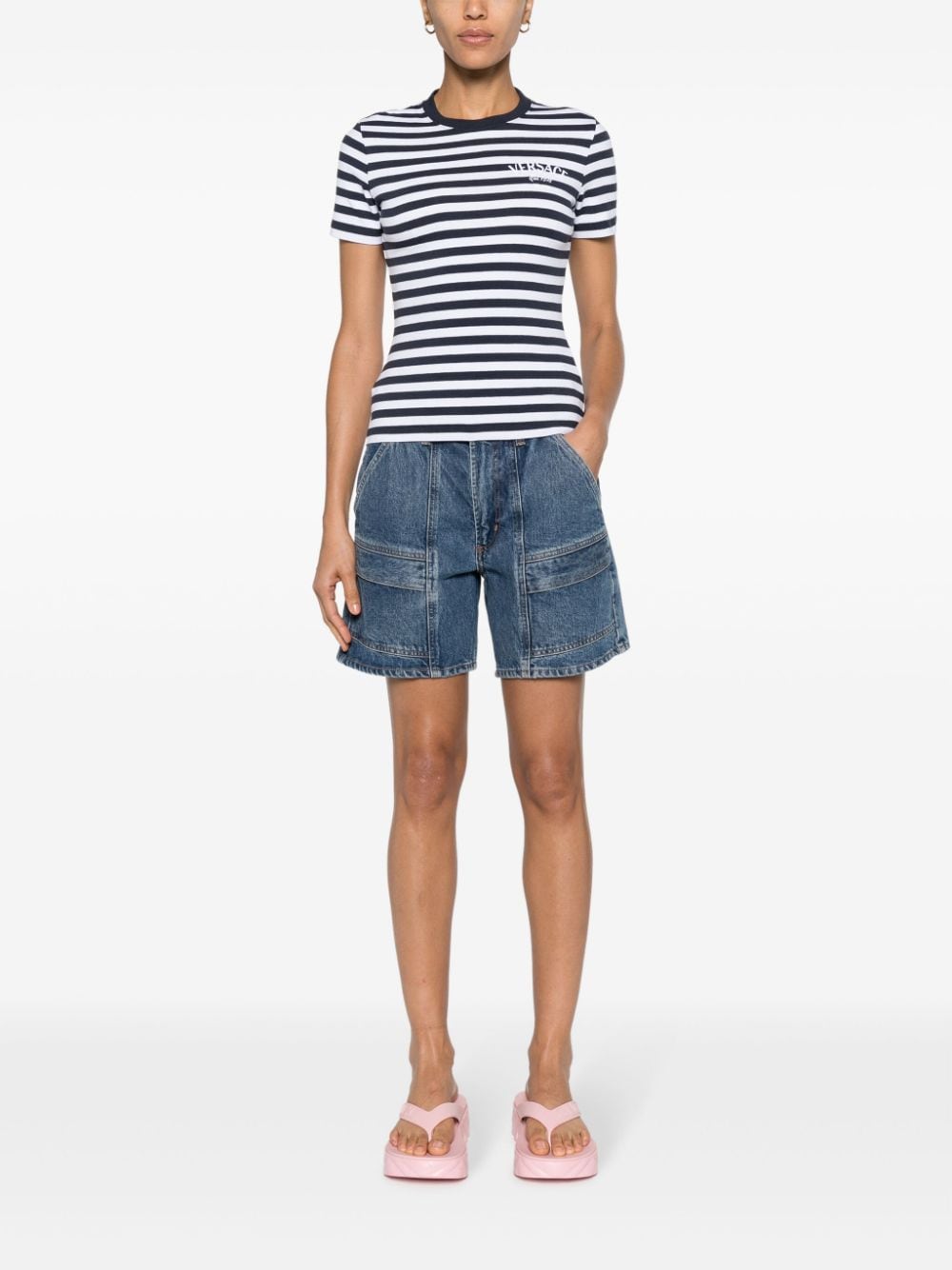 Versace logo-embroidered striped T-shirt - Image 2