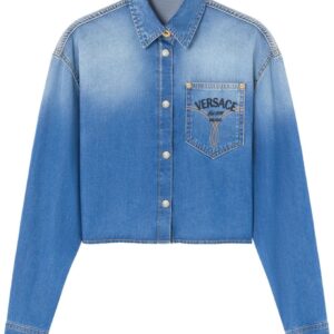 Versace logo-embroidered cropped denim shirt