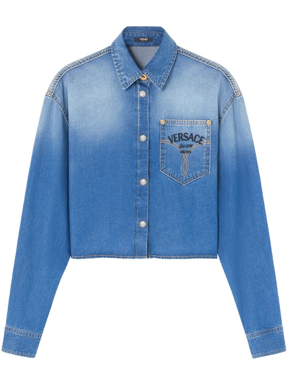 Versace logo-embroidered cropped denim shirt