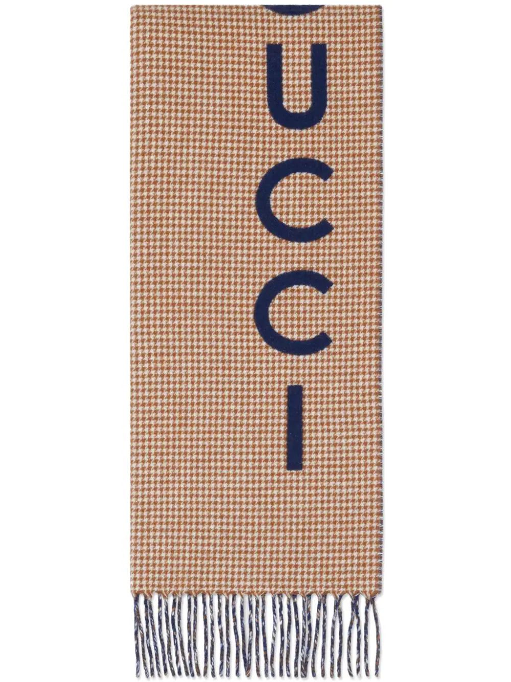 Gucci logo-appliqué houndstooth scarf