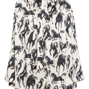 Balmain  horse-print pussy-bow silk shirt