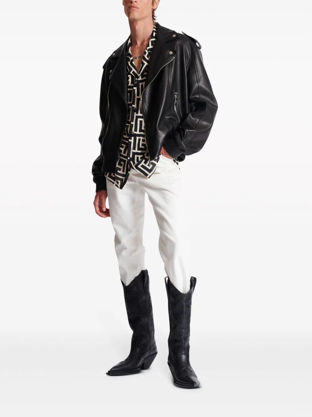 Off-White crinkled leather biker jacket - Image 4