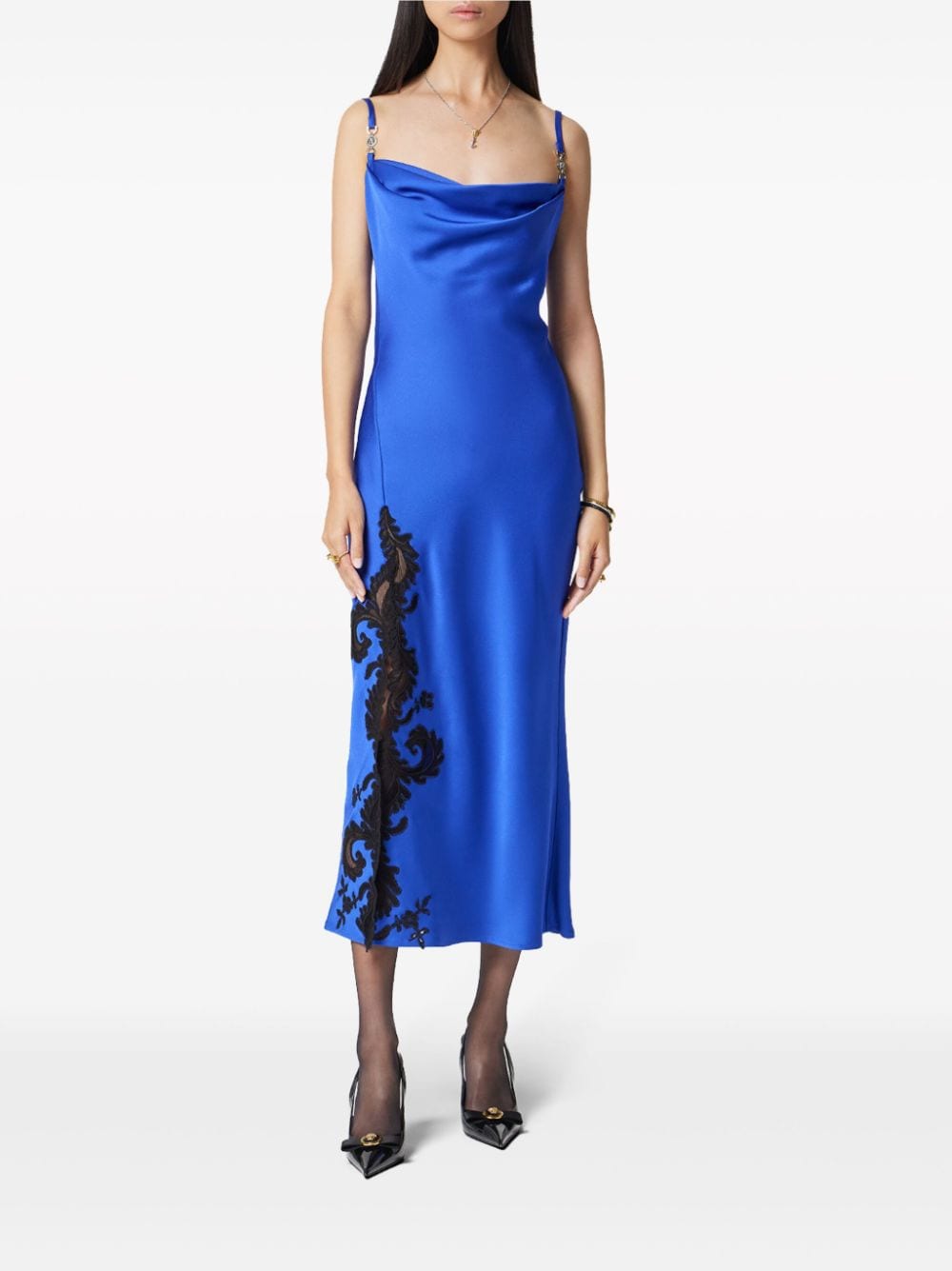 Versace Barocco-lace embellished satin midi dress - Image 2