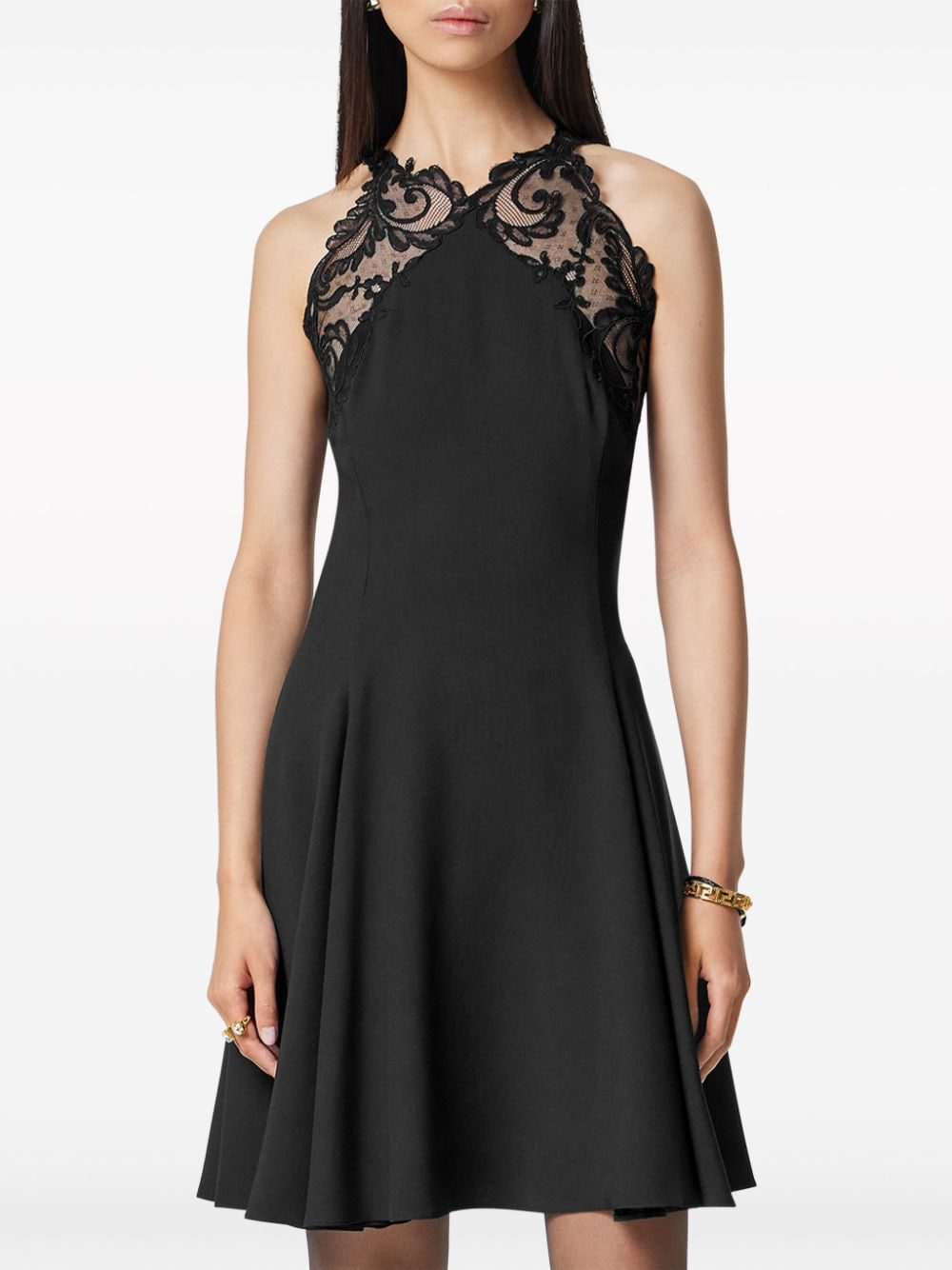 Versace Barocco-lace trim halterneck minidress - Image 3