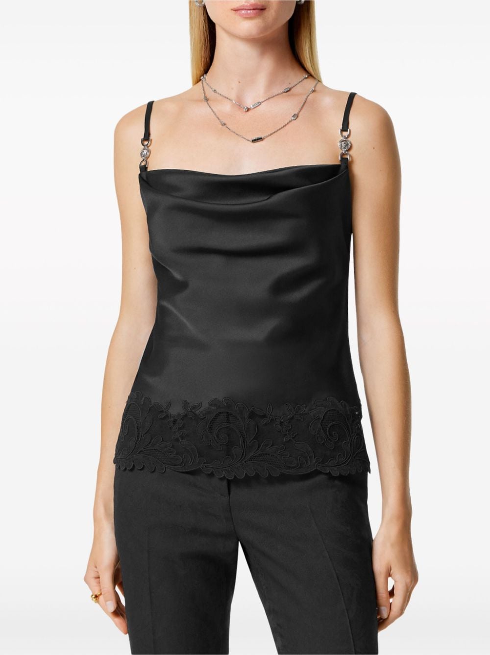 Versace Barocco lace-trim satin top - Image 2