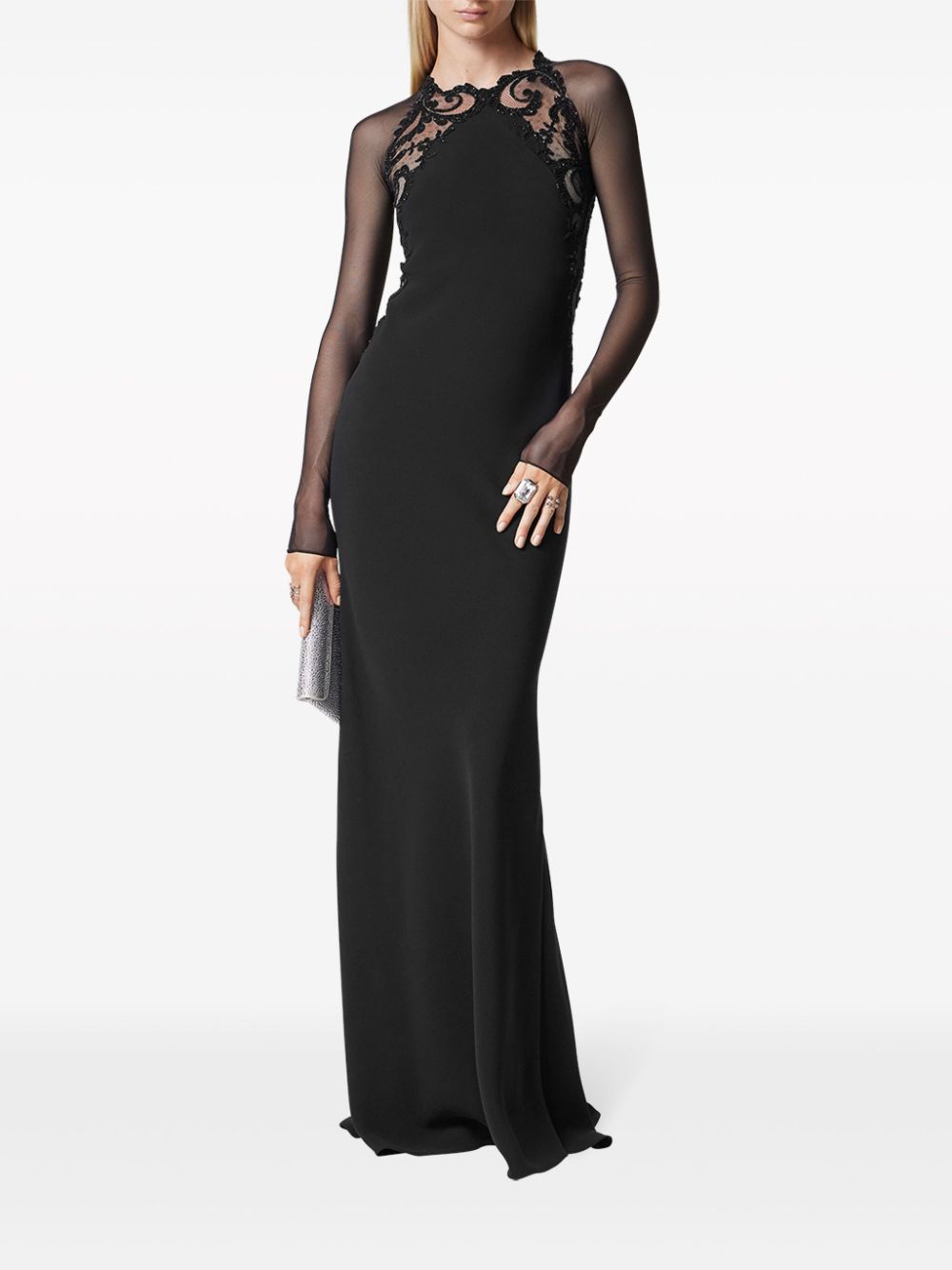 Versace Barocco-lace trim silk gown dress - Image 2